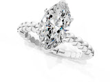 White gold Marquise Cut Diamond Solitaire Ring with Beaded Band and Prong Setting_319