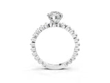 White gold Marquise Cut Diamond Solitaire Ring with Beaded Band and Prong Setting_321