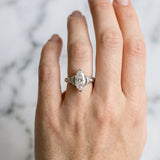 White gold Marquise Cut Diamond Solitaire Ring with Filigree Band and Four-Prong Setting_103