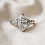 White gold Marquise Cut Diamond Solitaire Ring with Filigree Band and Four-Prong Setting_106