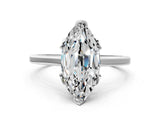 White gold Marquise Cut Diamond Solitaire Ring with Flower Prong Setting and Classic Band_390