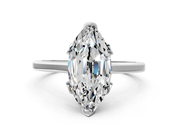 White Gold Marquise Floral Solitaire Engagement Ring Setting with Flower Head and Plain Band