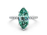 White gold Marquise Cut Diamond Solitaire Ring with Four-Prong Setting and Pavé Band