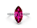 White gold Marquise Cut Diamond Solitaire Ring with Four-Prong Setting and Pavé Band