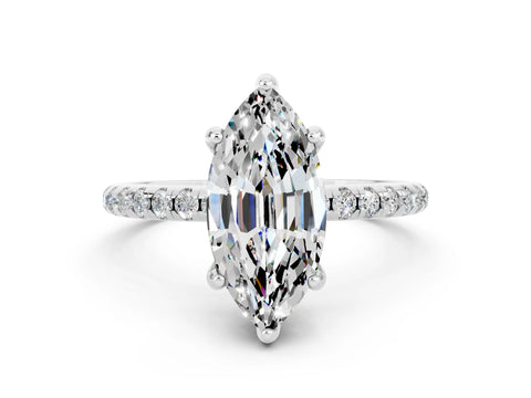 White gold Marquise Cut Diamond Solitaire Ring with Four-Prong Setting and Pavé Band_12