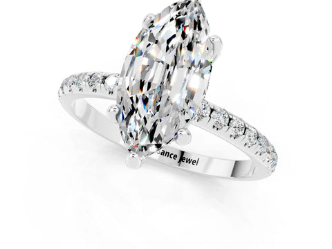White gold Marquise Cut Diamond Solitaire Ring with Four-Prong Setting and Pavé Band_13