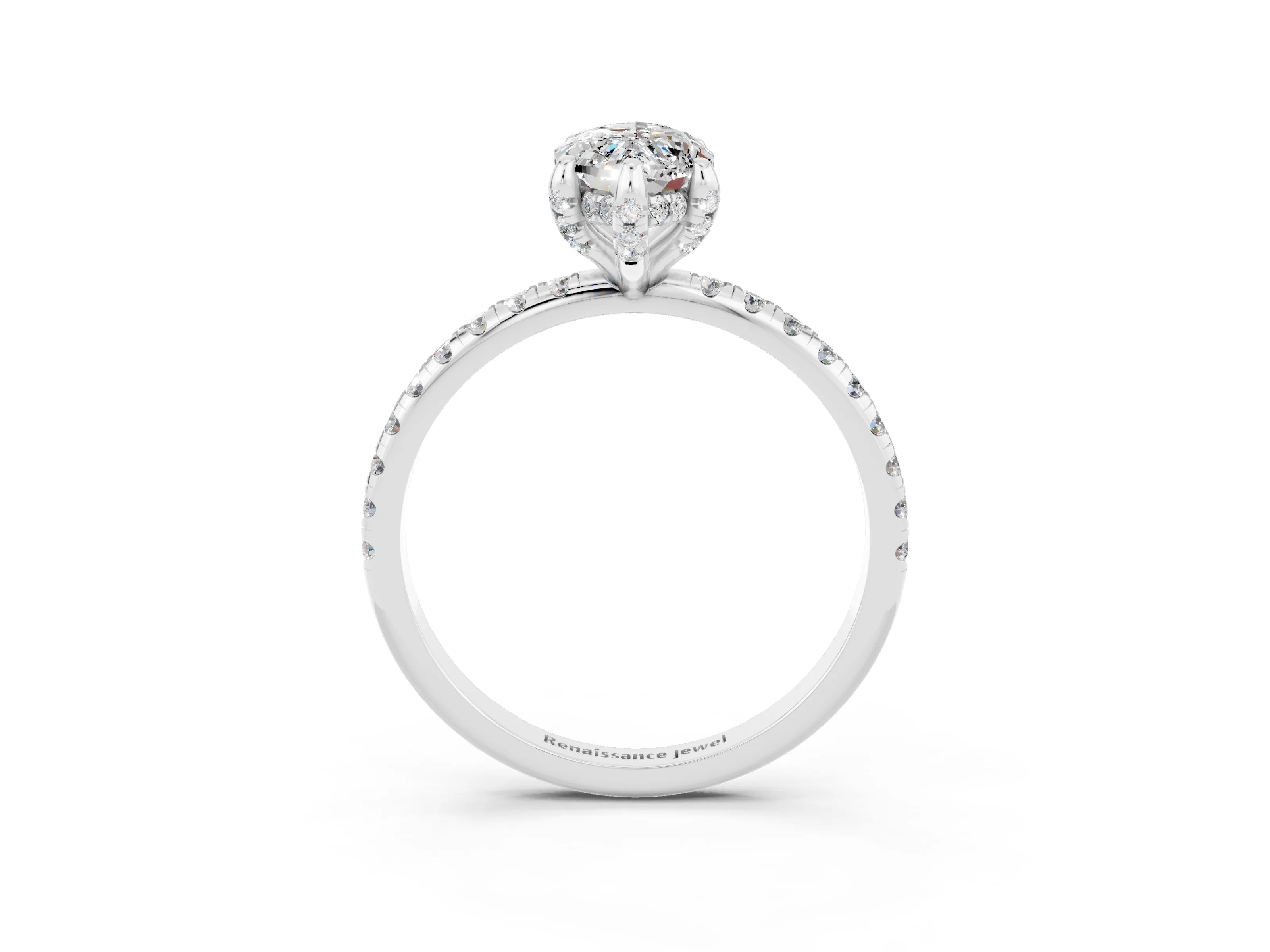 White gold Marquise Cut Diamond Solitaire Ring with Four-Prong Setting and Pavé Band_15
