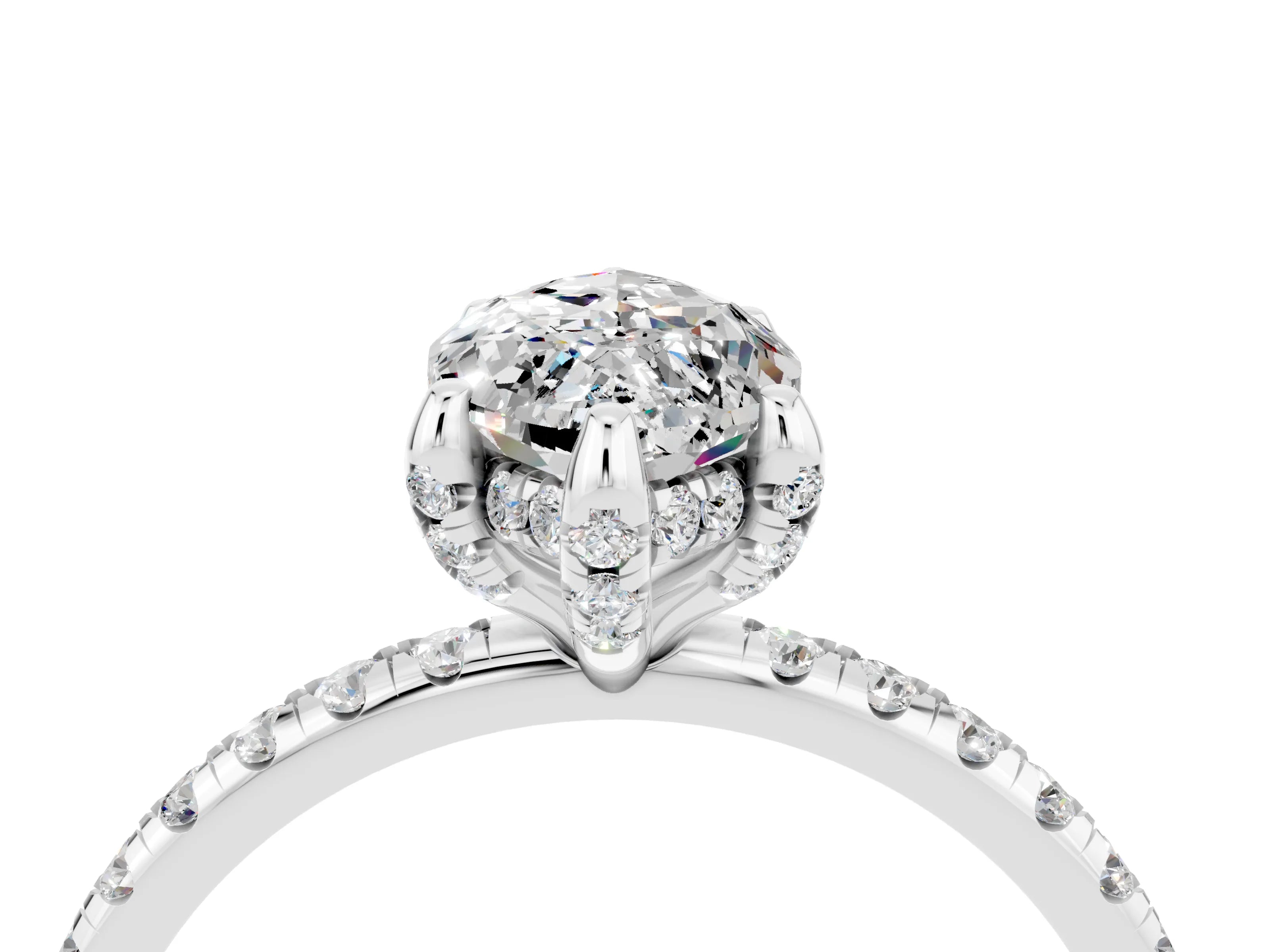 White gold Marquise Cut Diamond Solitaire Ring with Four-Prong Setting and Pavé Band_16