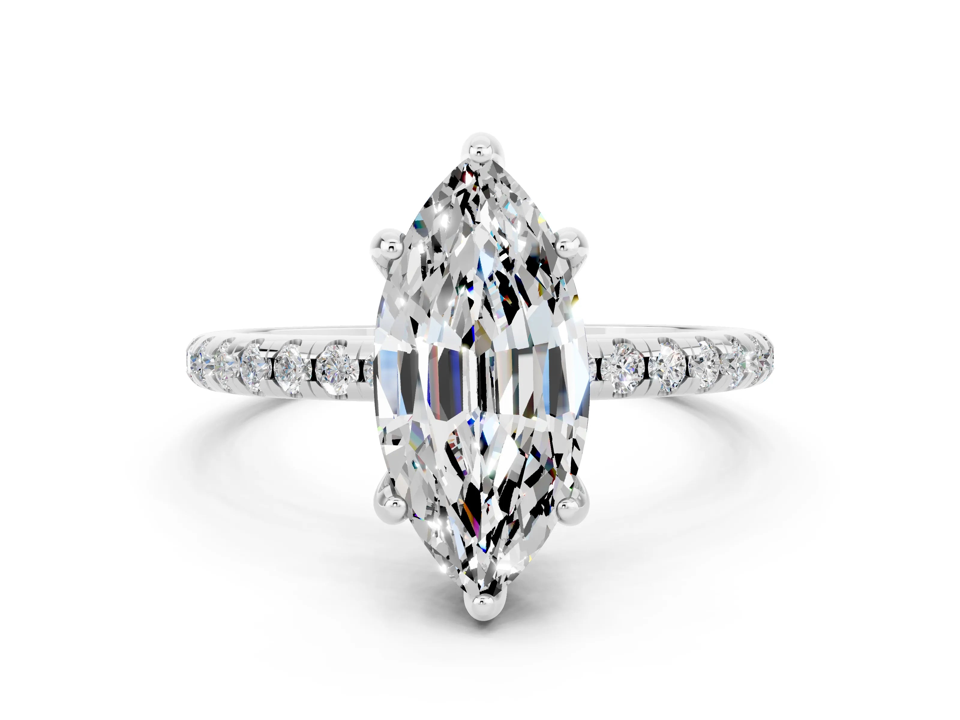 White gold Marquise Cut Diamond Solitaire Ring with Four-Prong Setting and Pavé Band_18