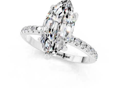 White gold Marquise Cut Diamond Solitaire Ring with Four-Prong Setting and Pavé Band_19