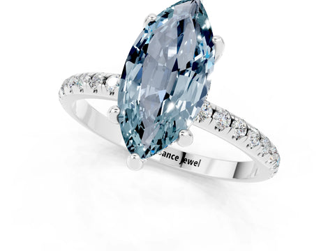 White gold Marquise Cut Diamond Solitaire Ring with Four-Prong Setting and Pavé Band_1