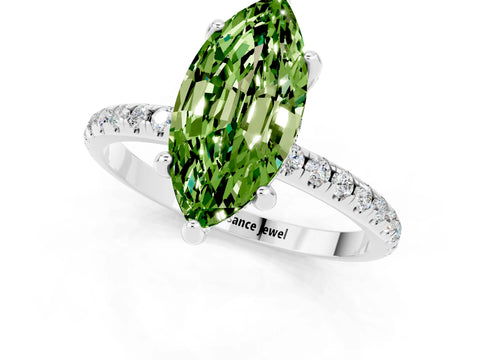 White gold Marquise Cut Diamond Solitaire Ring with Four-Prong Setting and Pavé Band_1