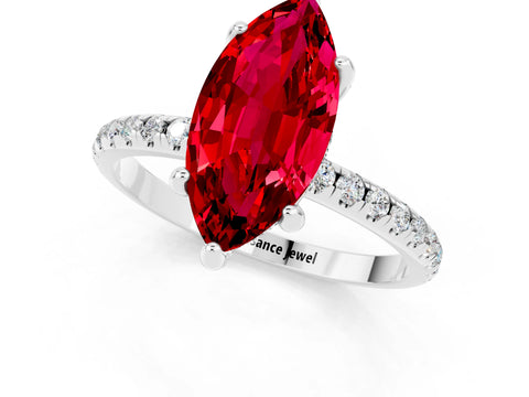 White gold Marquise Cut Diamond Solitaire Ring with Four-Prong Setting and Pavé Band_1