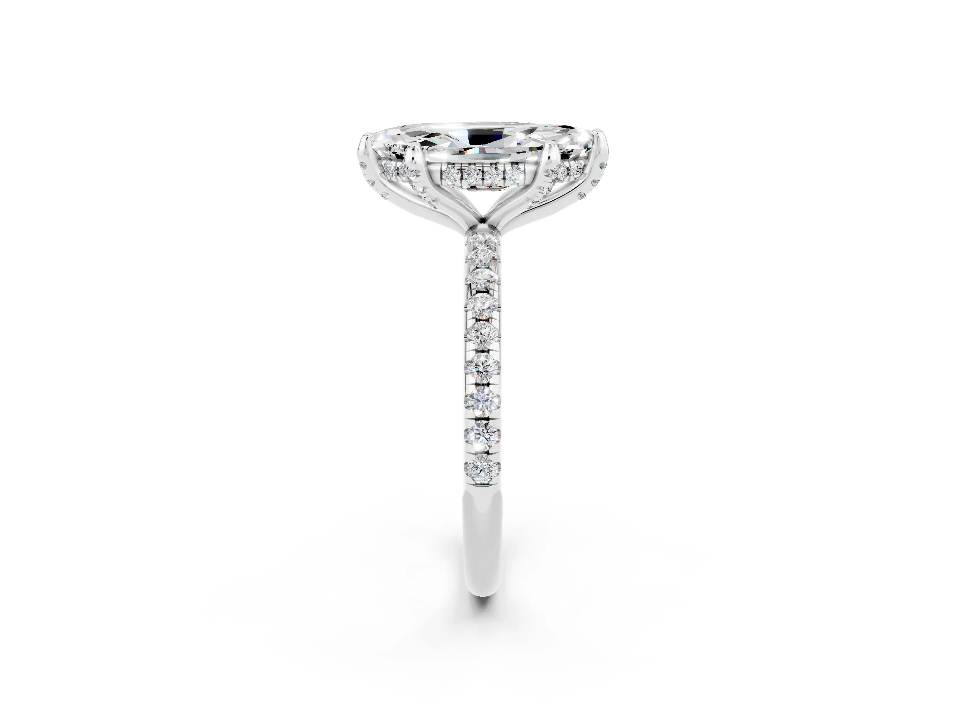 White gold Marquise Cut Diamond Solitaire Ring with Four-Prong Setting and Pavé Band_20