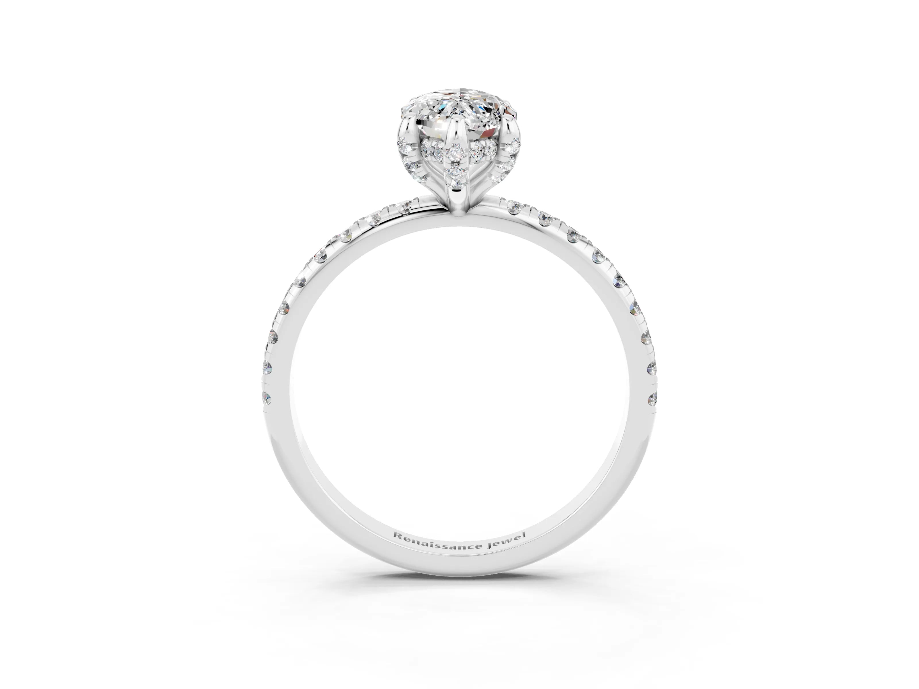 White gold Marquise Cut Diamond Solitaire Ring with Four-Prong Setting and Pavé Band_21