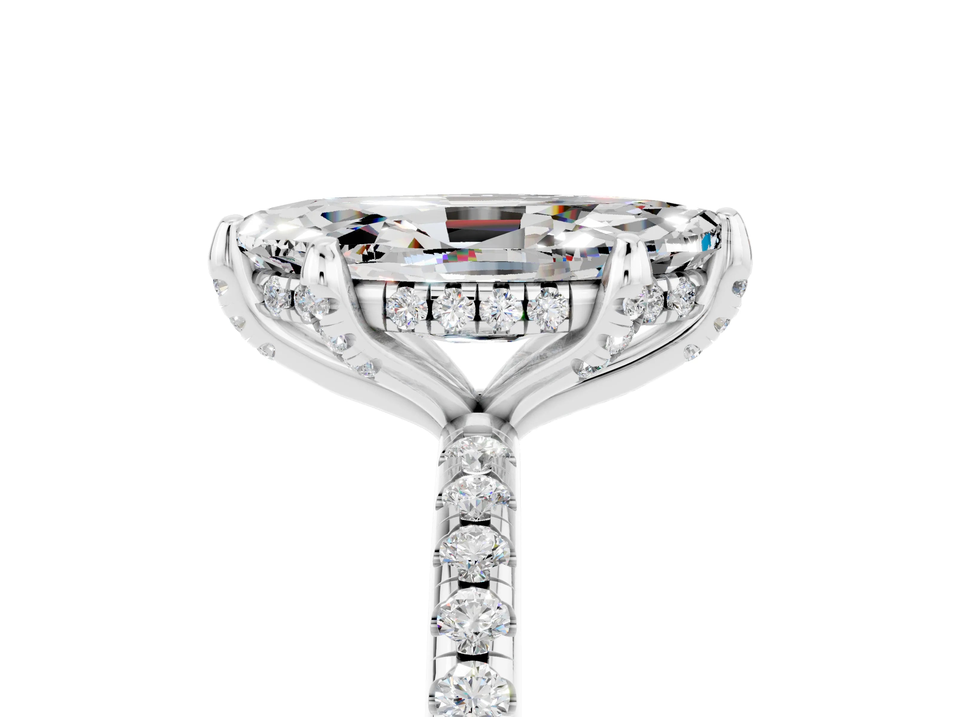 White gold Marquise Cut Diamond Solitaire Ring with Four-Prong Setting and Pavé Band_29