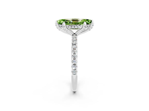 Silver Marquise Cut Diamond Solitaire Ring with Four-Prong Setting and Pavé Band