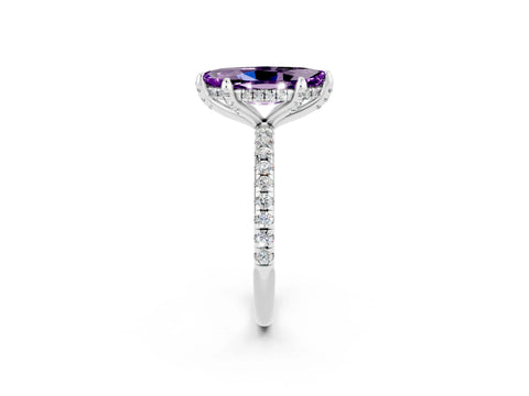 White gold Marquise Cut Diamond Solitaire Ring with Four-Prong Setting and Pavé Band_2