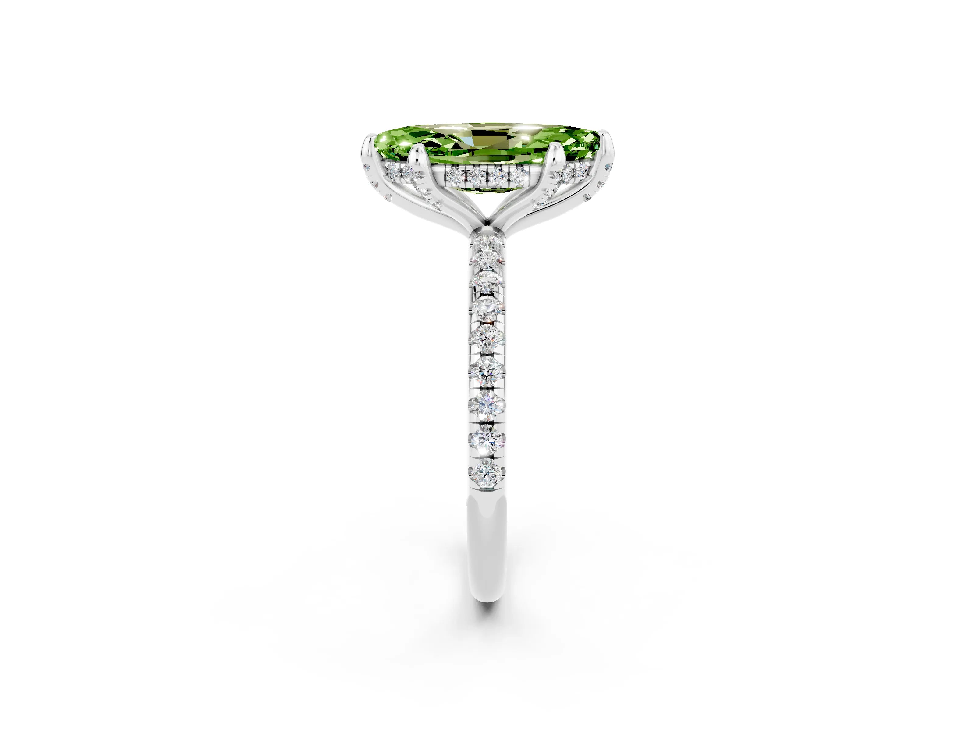 White gold Marquise Cut Diamond Solitaire Ring with Four-Prong Setting and Pavé Band_2