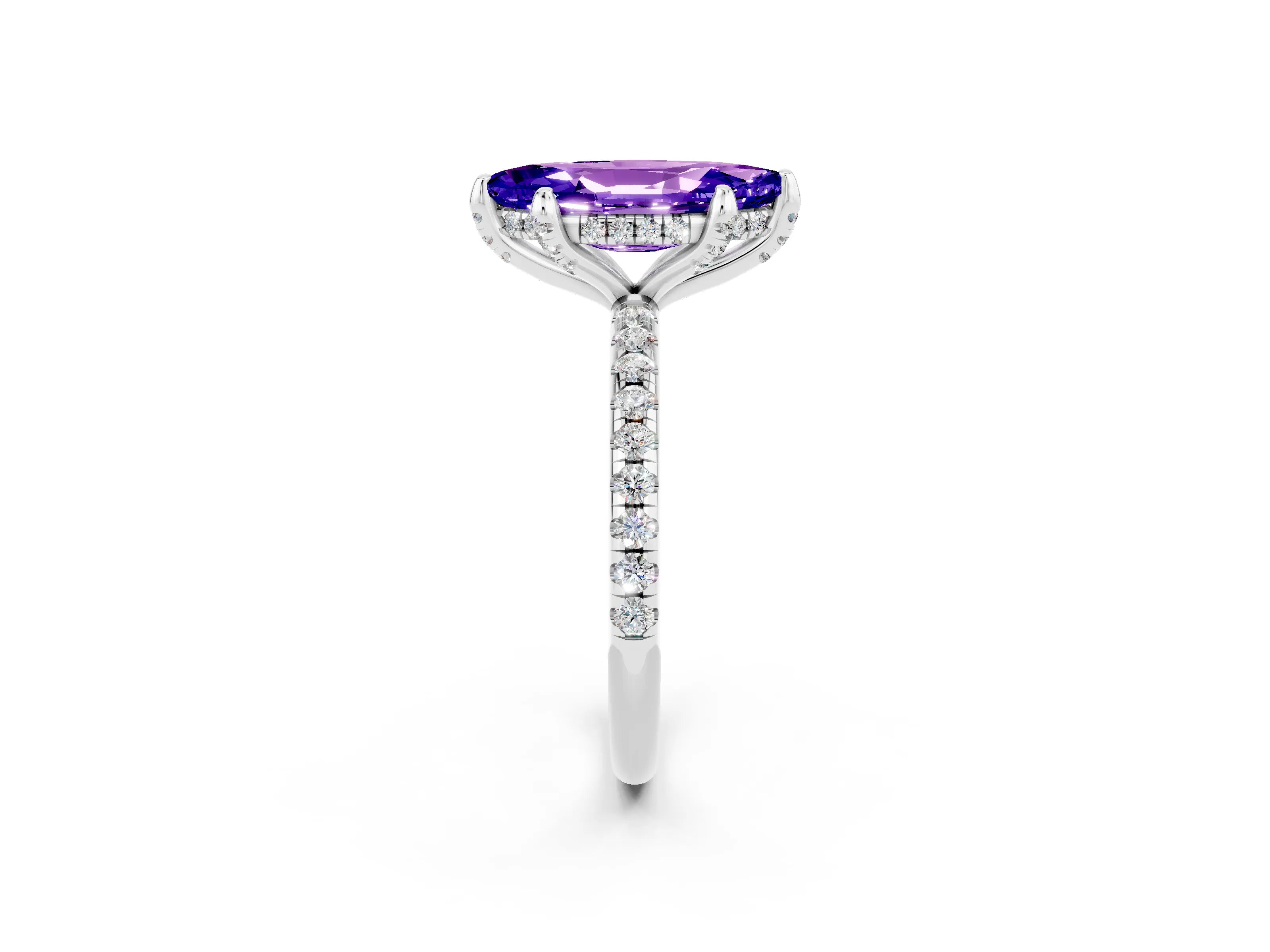 White gold Marquise Cut Diamond Solitaire Ring with Four-Prong Setting and Pavé Band_2
