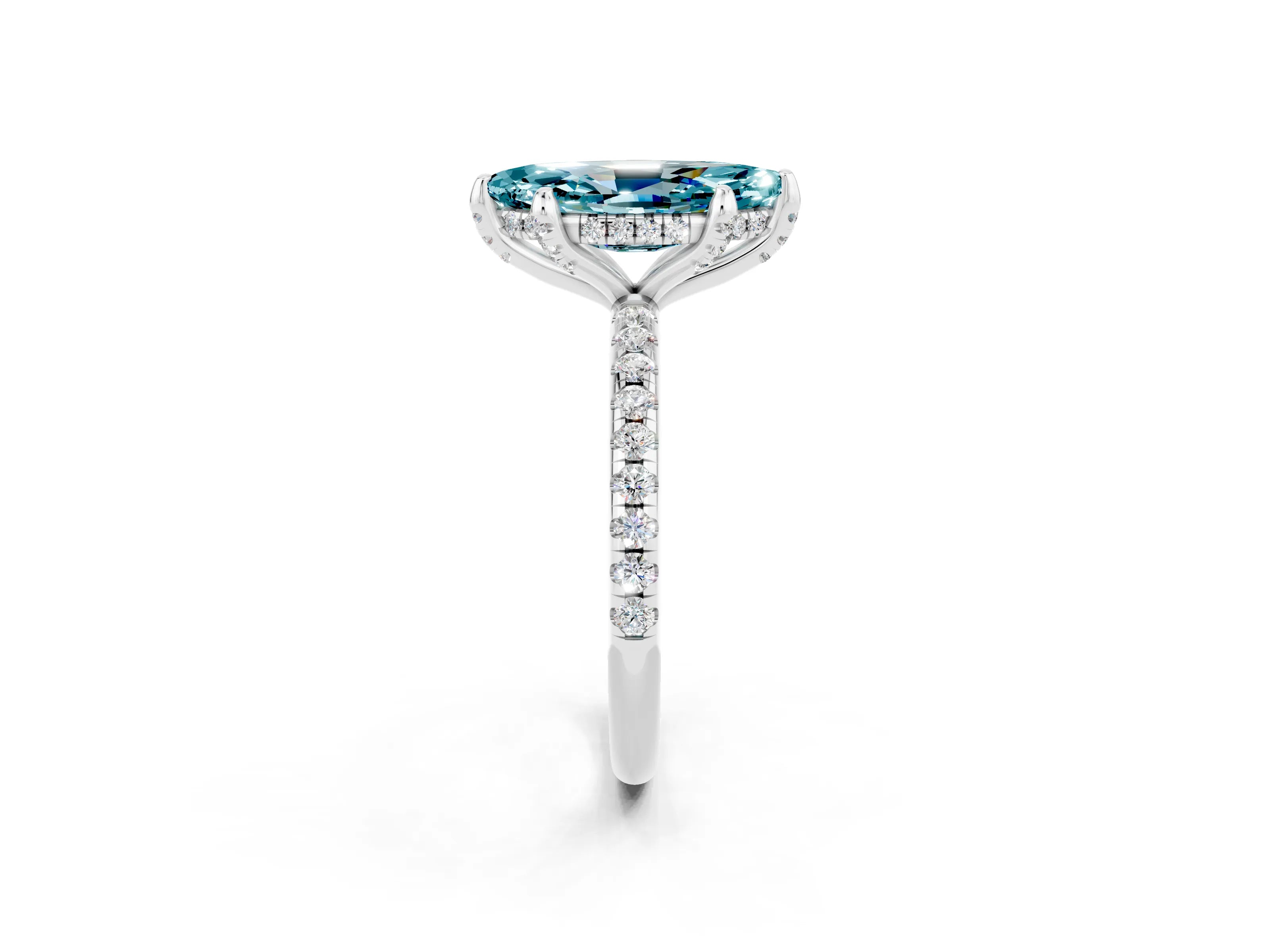 White gold Marquise Cut Diamond Solitaire Ring with Four-Prong Setting and Pavé Band_2