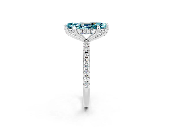 White gold Marquise Cut Diamond Solitaire Ring with Four-Prong Setting and Pavé Band