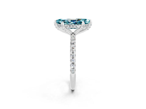 White gold Marquise Cut Diamond Solitaire Ring with Four-Prong Setting and Pavé Band_2