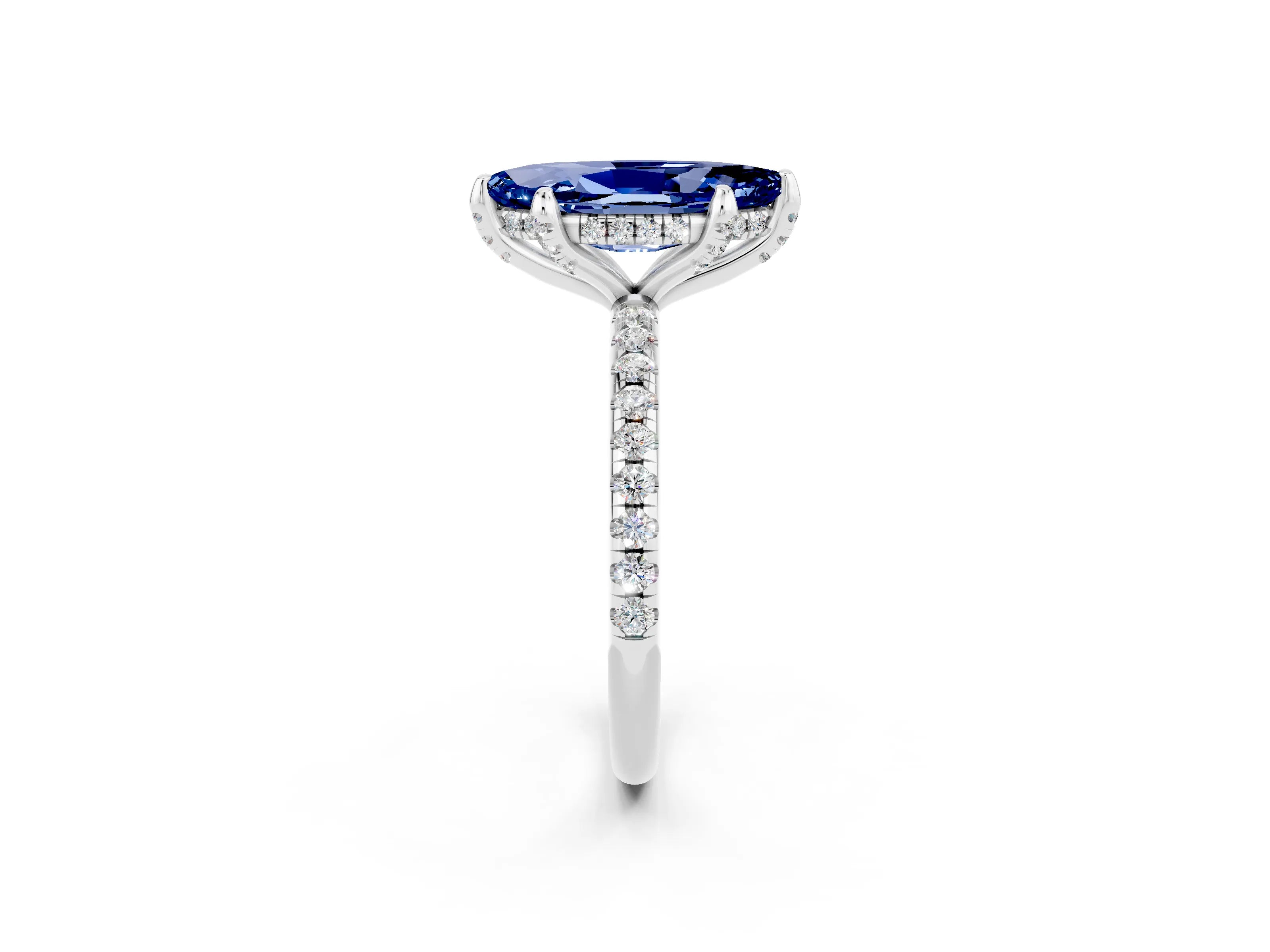White gold Marquise Cut Diamond Solitaire Ring with Four-Prong Setting and Pavé Band_2