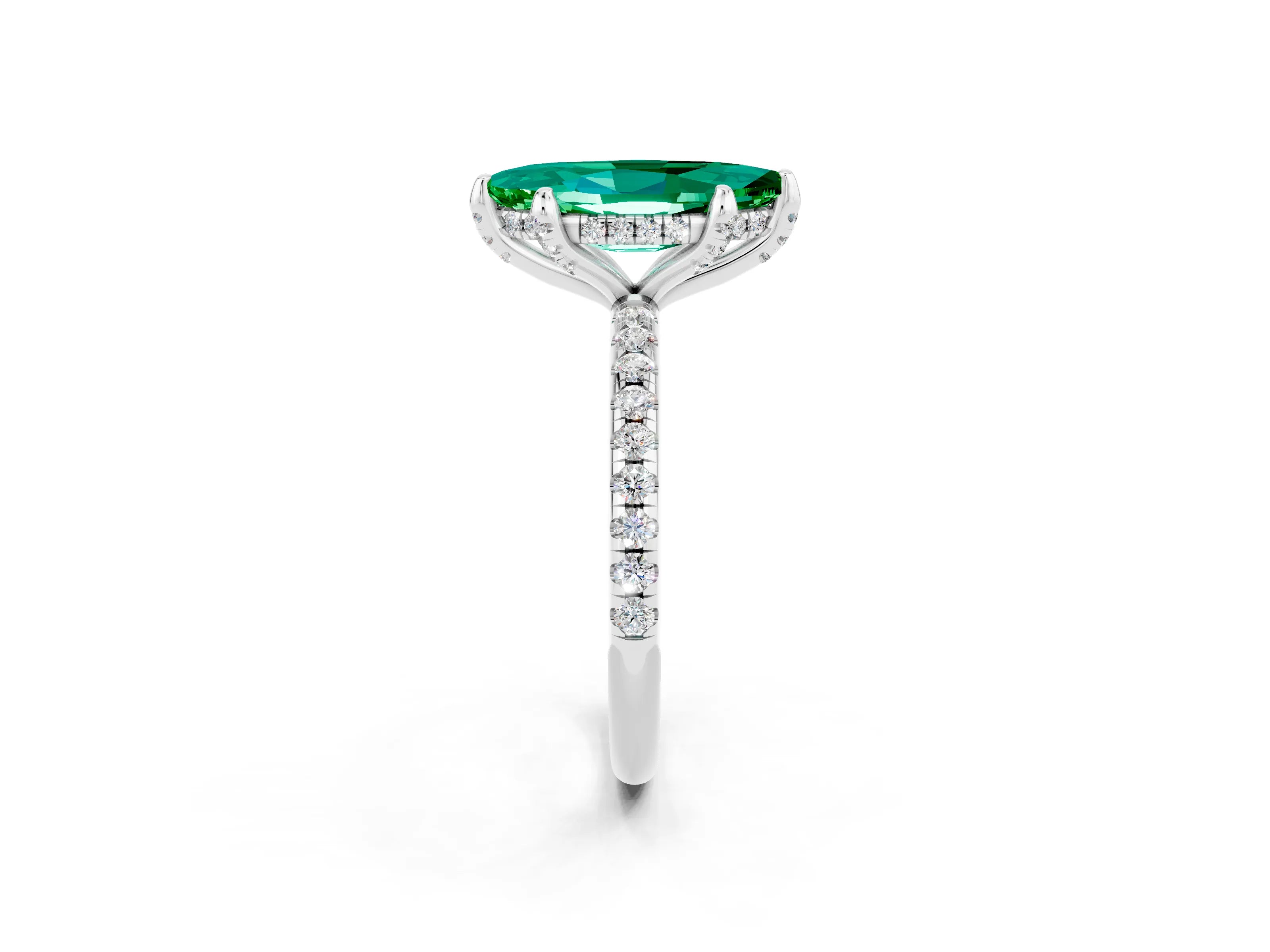 White gold Marquise Cut Diamond Solitaire Ring with Four-Prong Setting and Pavé Band_2