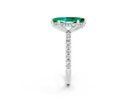 White gold Marquise Cut Diamond Solitaire Ring with Four-Prong Setting and Pavé Band_2