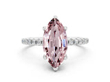 White gold Marquise Cut Diamond Solitaire Ring with Four-Prong Setting and Pavé Band