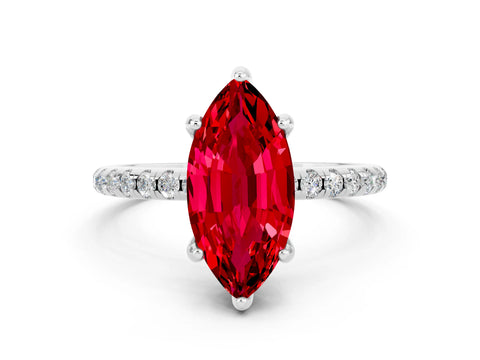 White gold Marquise Cut Diamond Solitaire Ring with Four-Prong Setting and Pavé Band