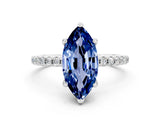 White gold Marquise Cut Diamond Solitaire Ring with Four-Prong Setting and Pavé Band