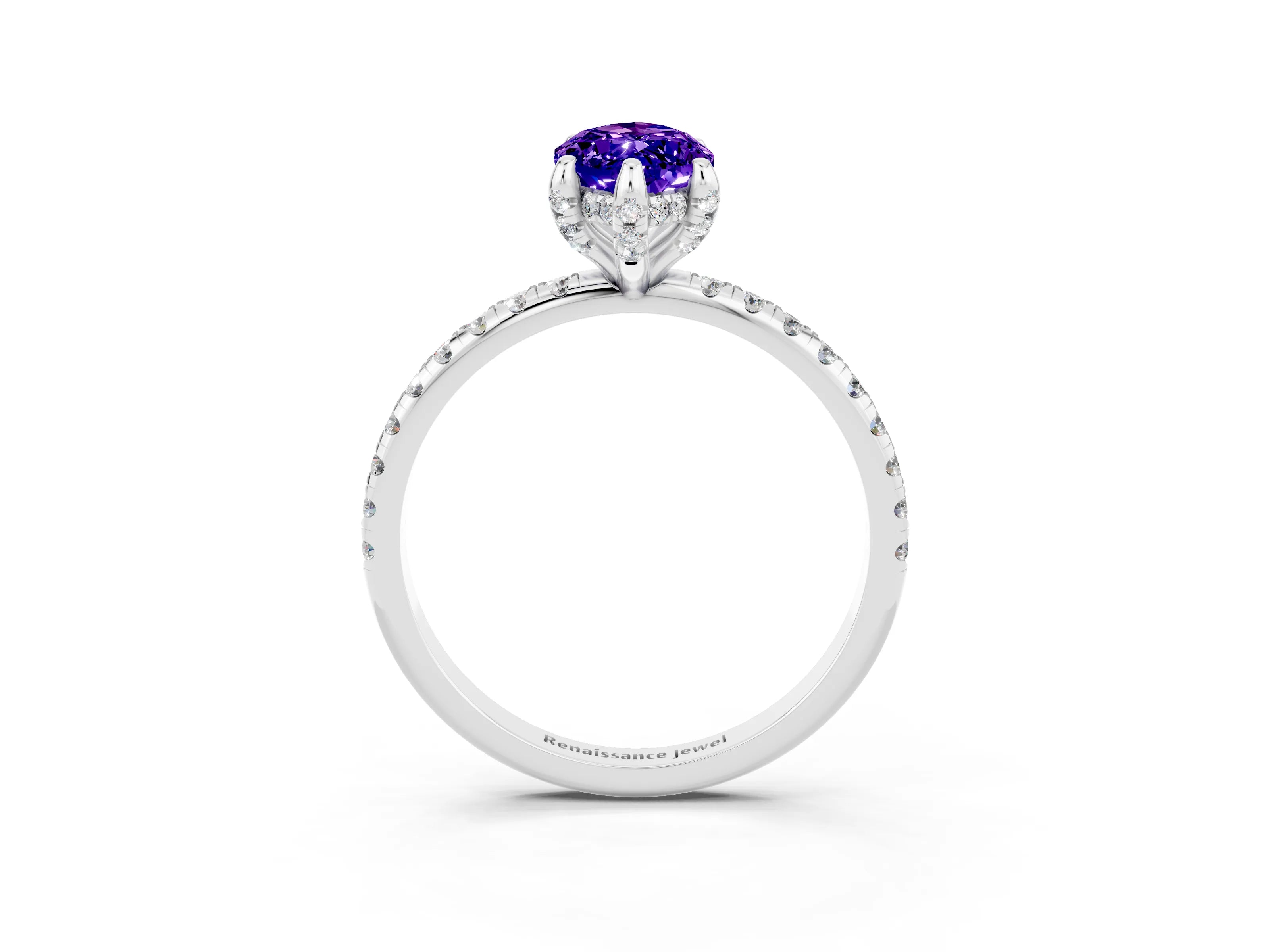 White gold Marquise Cut Diamond Solitaire Ring with Four-Prong Setting and Pavé Band_3
