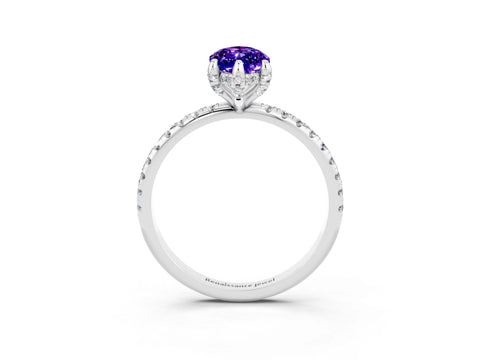 White gold Marquise Cut Diamond Solitaire Ring with Four-Prong Setting and Pavé Band_3