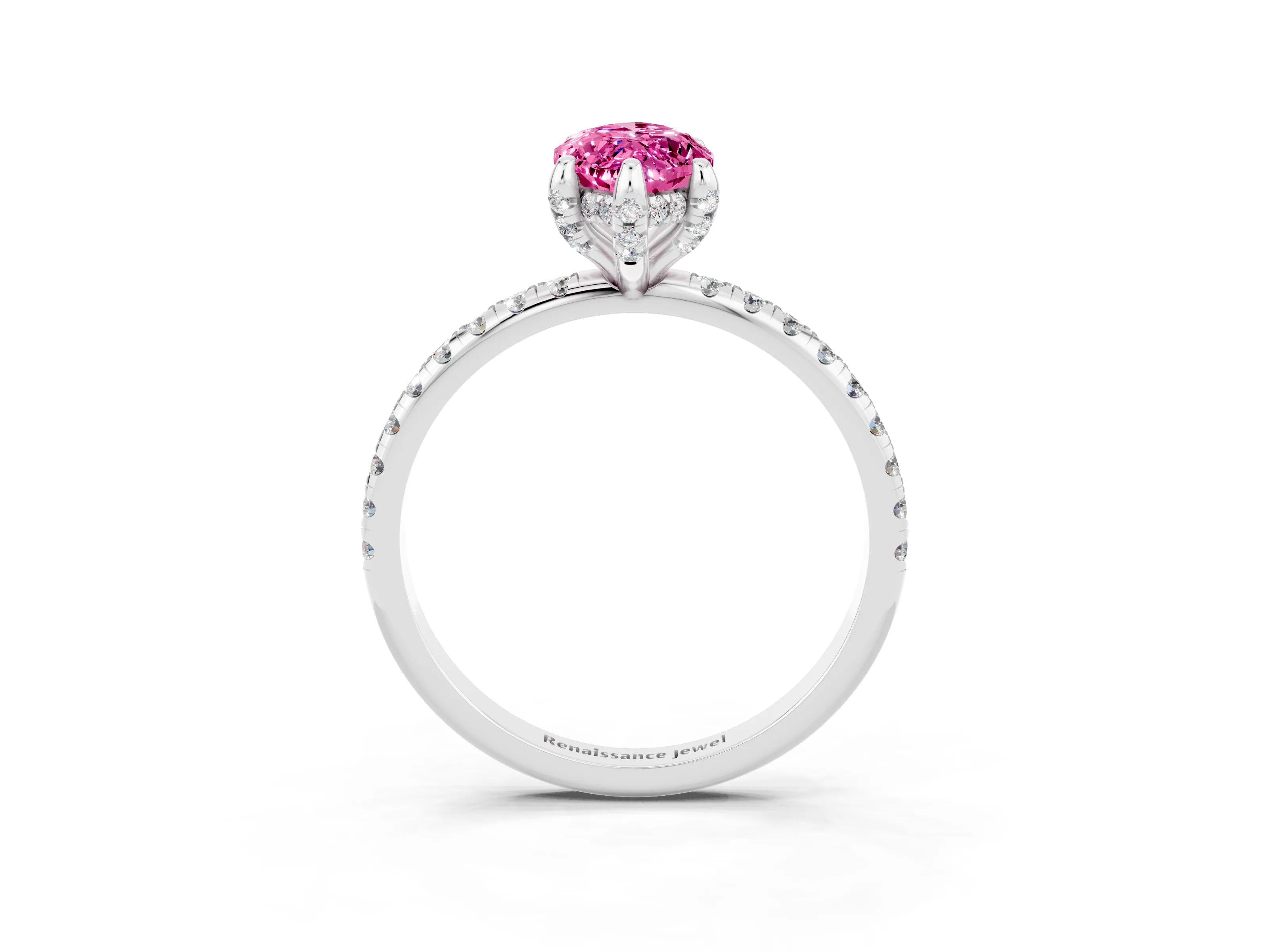 White gold Marquise Cut Diamond Solitaire Ring with Four-Prong Setting and Pavé Band_3