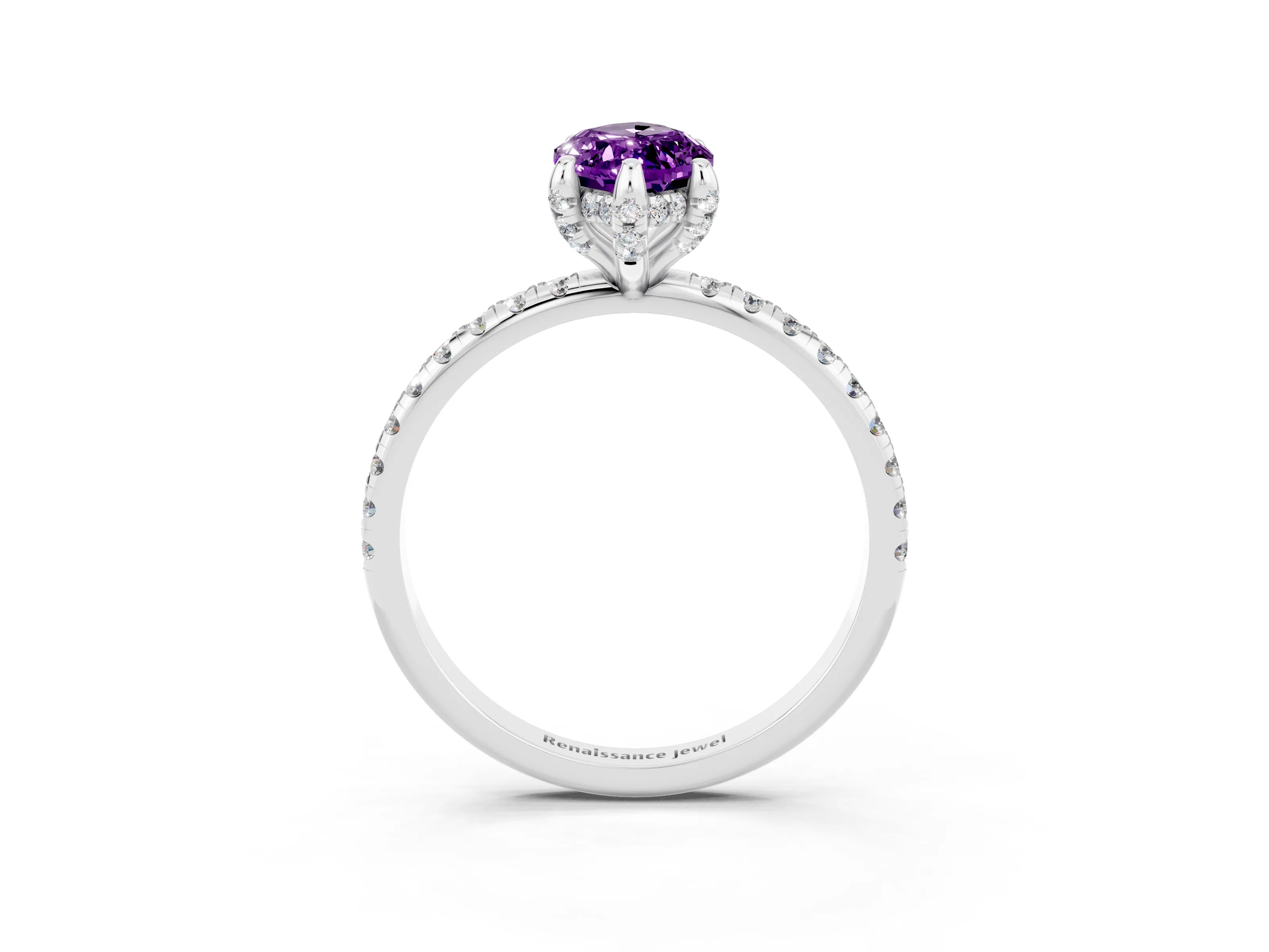 White gold Marquise Cut Diamond Solitaire Ring with Four-Prong Setting and Pavé Band_3
