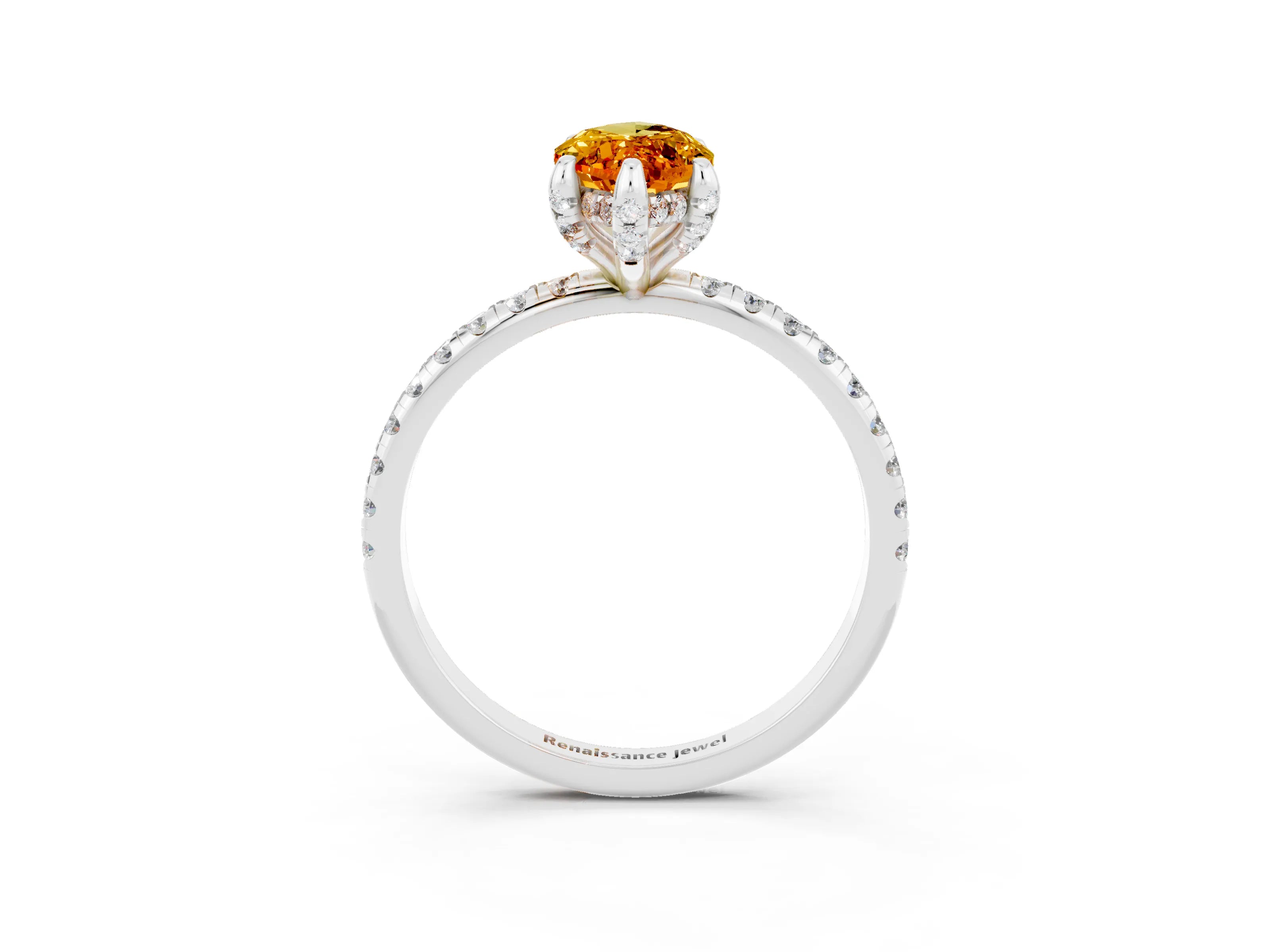 White gold Marquise Cut Diamond Solitaire Ring with Four-Prong Setting and Pavé Band_3