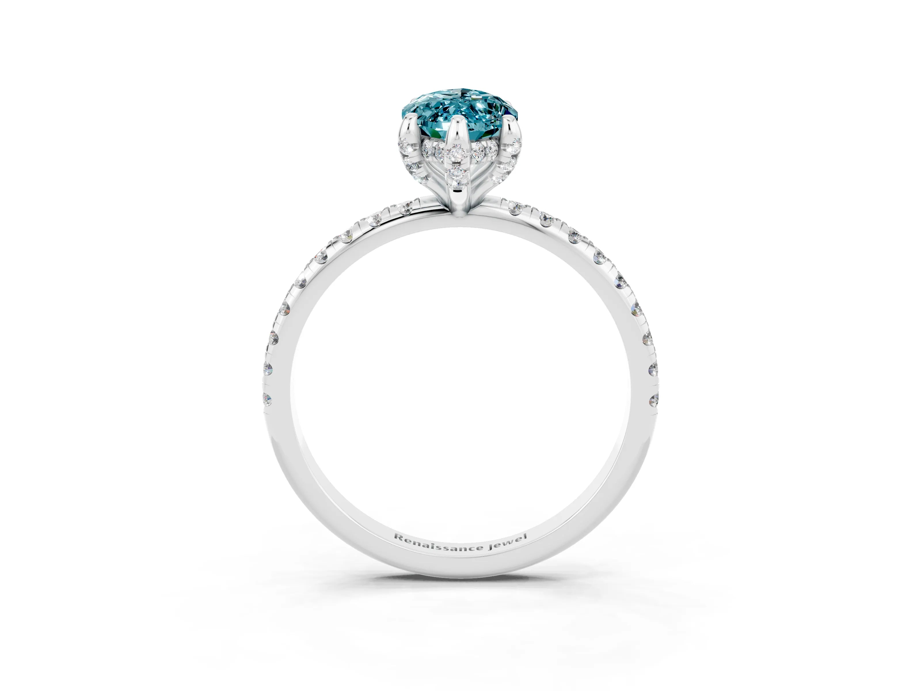 White gold Marquise Cut Diamond Solitaire Ring with Four-Prong Setting and Pavé Band_3