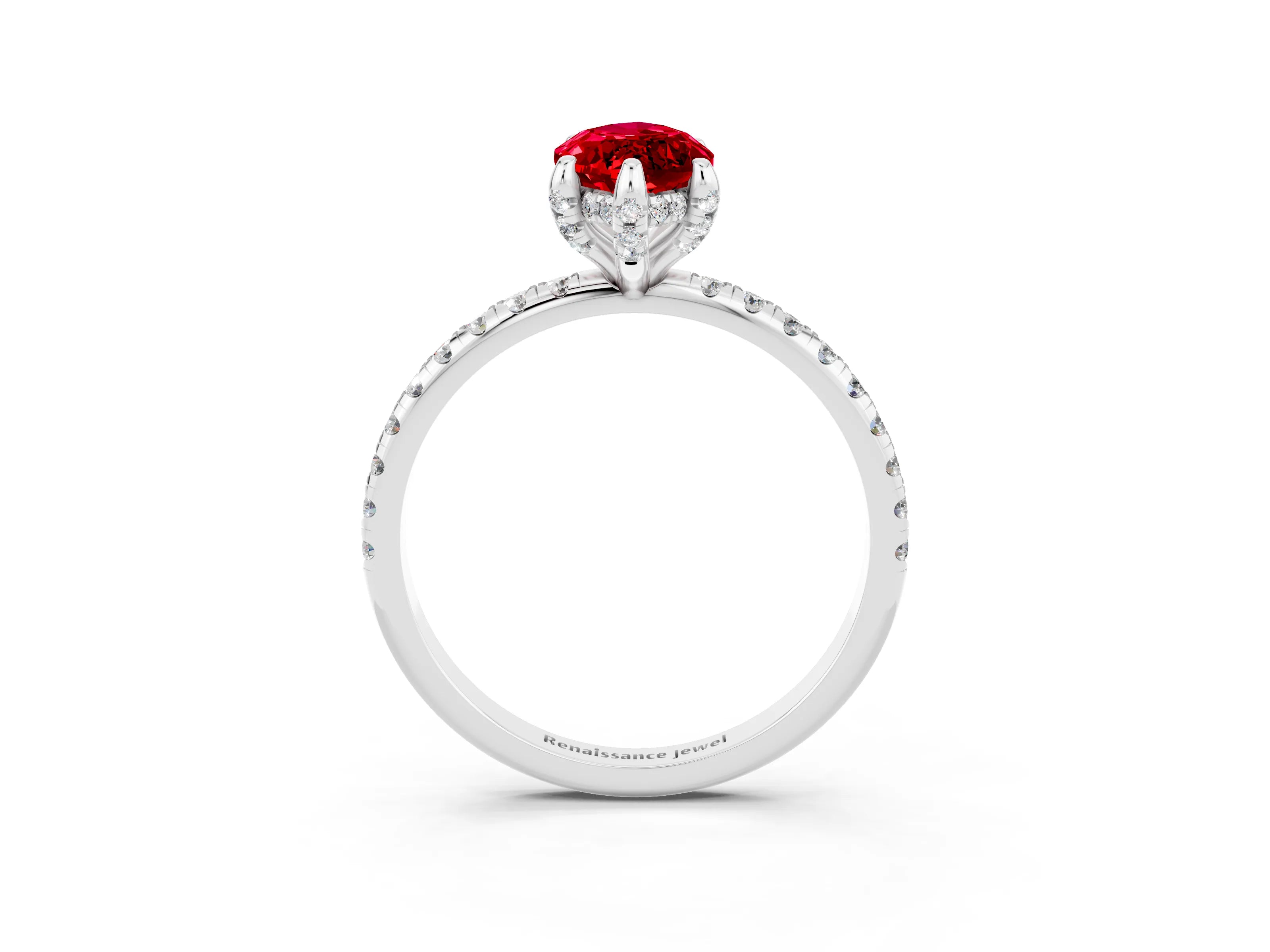 White gold Marquise Cut Diamond Solitaire Ring with Four-Prong Setting and Pavé Band_3