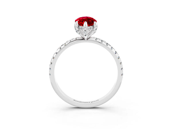 Platinum Marquise Cut Diamond Solitaire Ring with Four-Prong Setting and Pavé Band