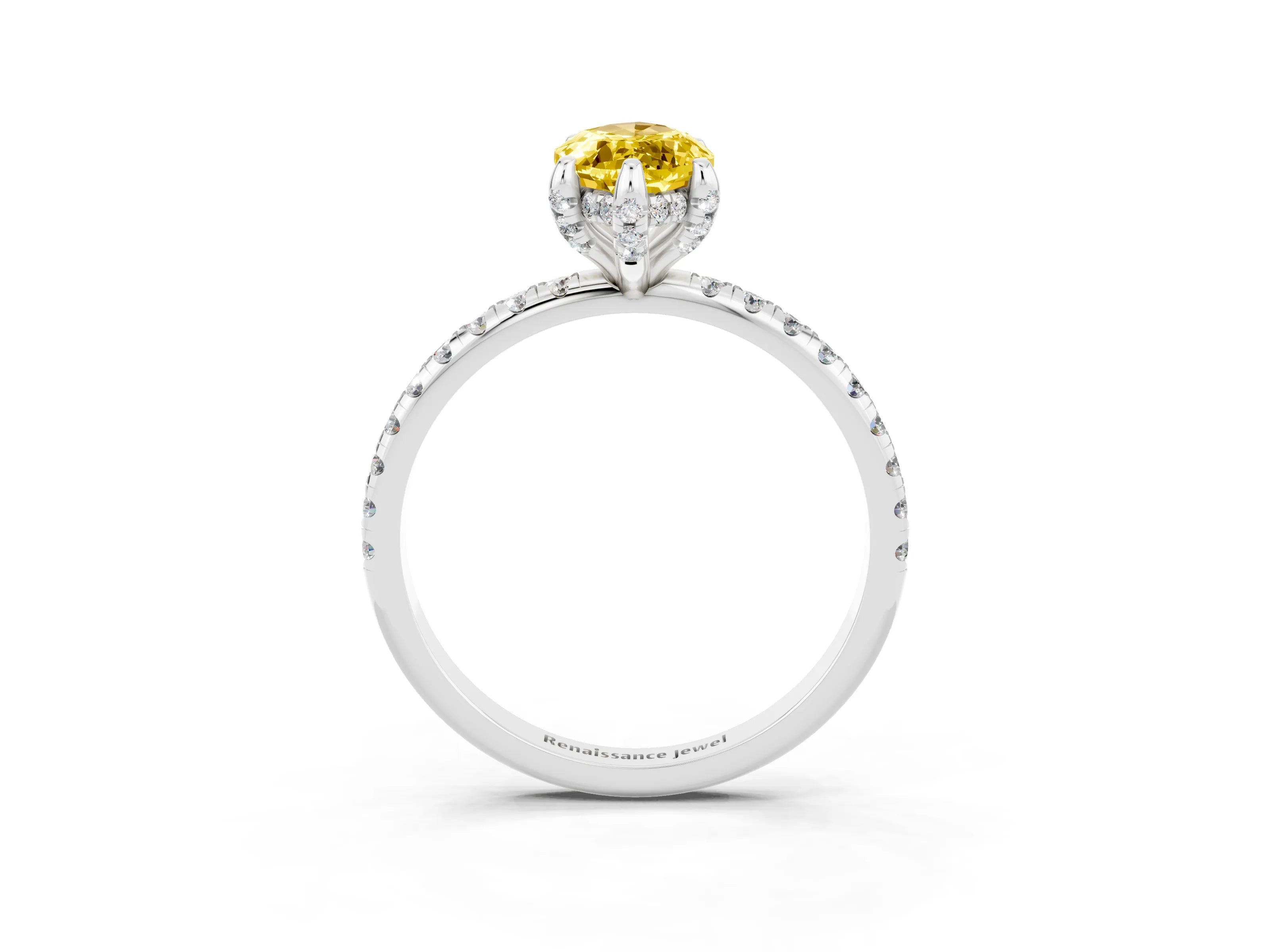 White gold Marquise Cut Diamond Solitaire Ring with Four-Prong Setting and Pavé Band_3