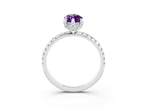 White gold Marquise Cut Diamond Solitaire Ring with Four-Prong Setting and Pavé Band_3