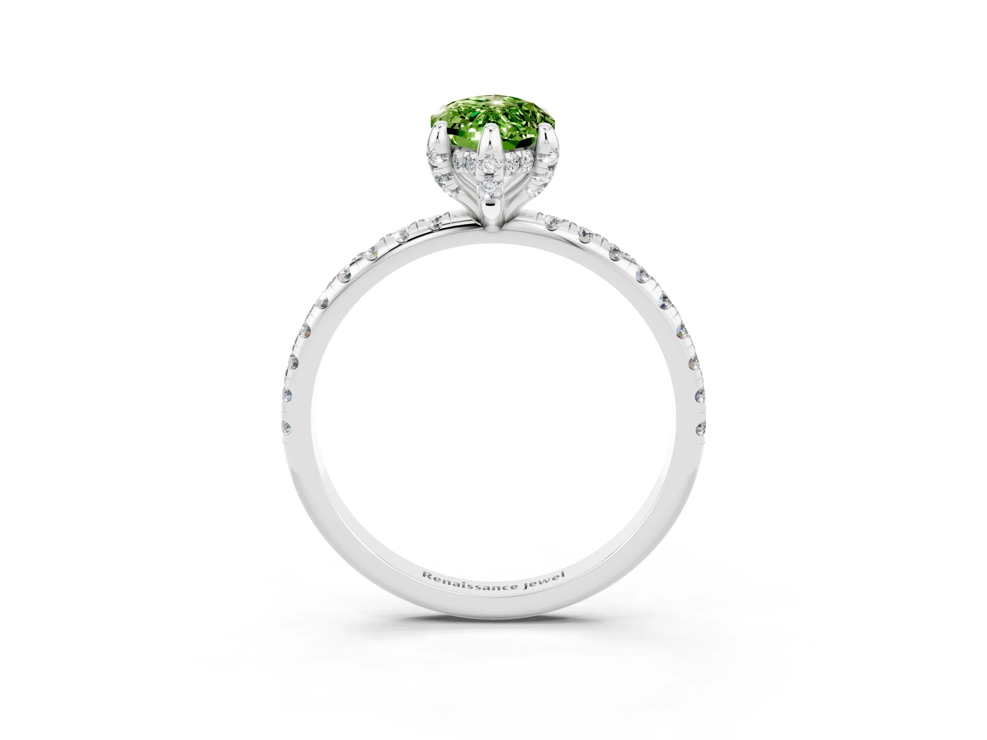 White gold Marquise Cut Diamond Solitaire Ring with Four-Prong Setting and Pavé Band_3