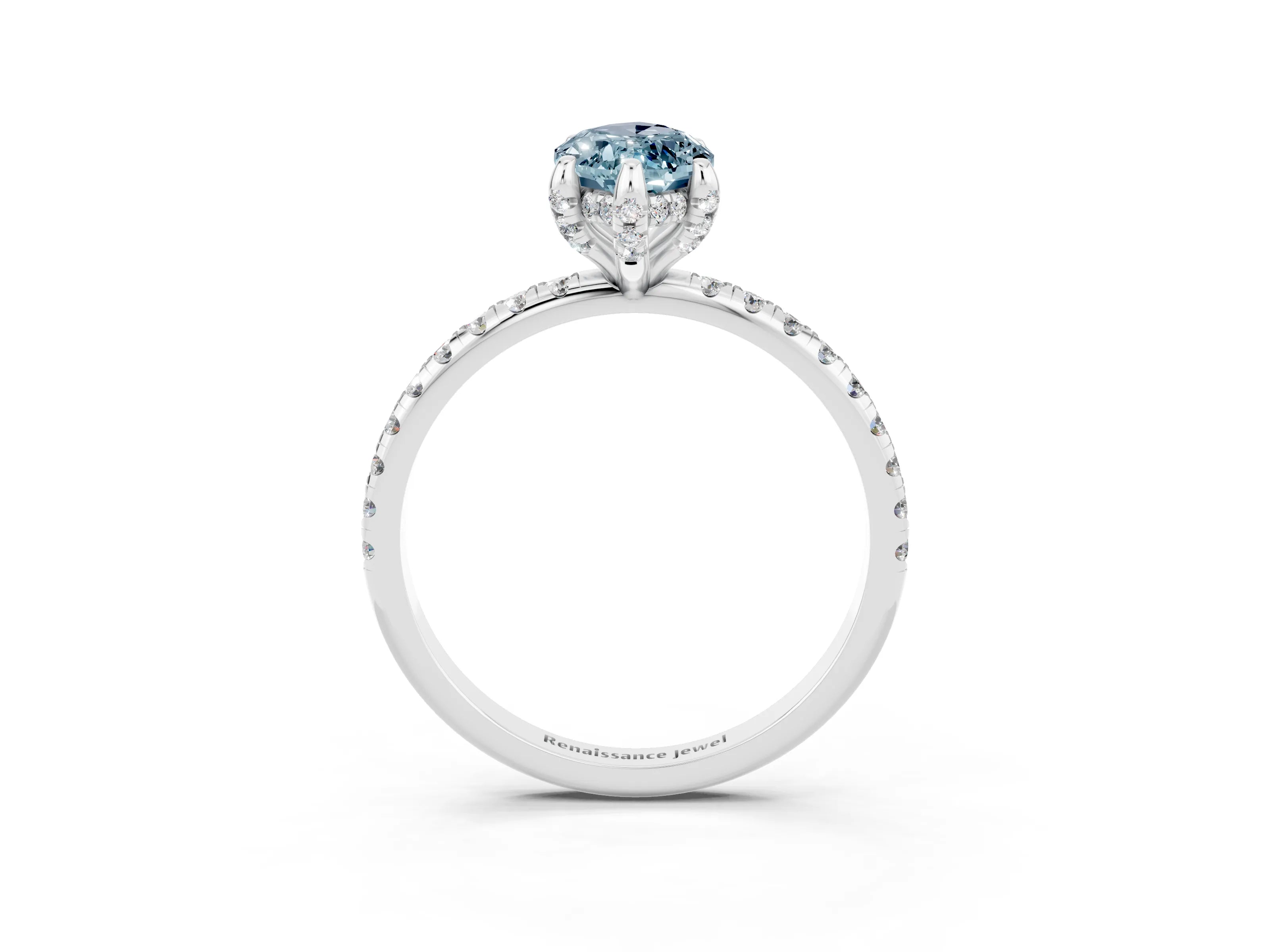 White gold Marquise Cut Diamond Solitaire Ring with Four-Prong Setting and Pavé Band_3