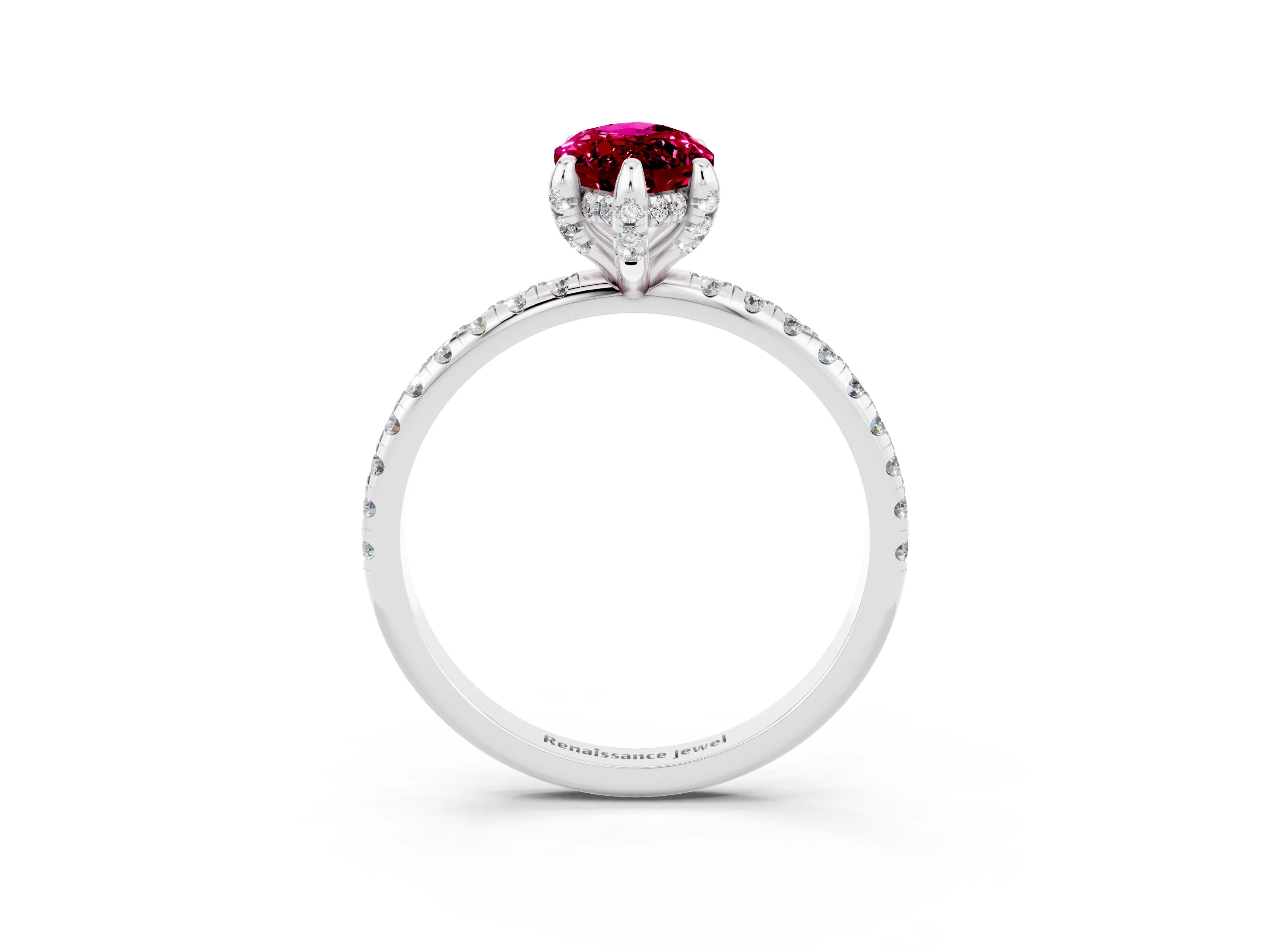White gold Marquise Cut Diamond Solitaire Ring with Four-Prong Setting and Pavé Band_3
