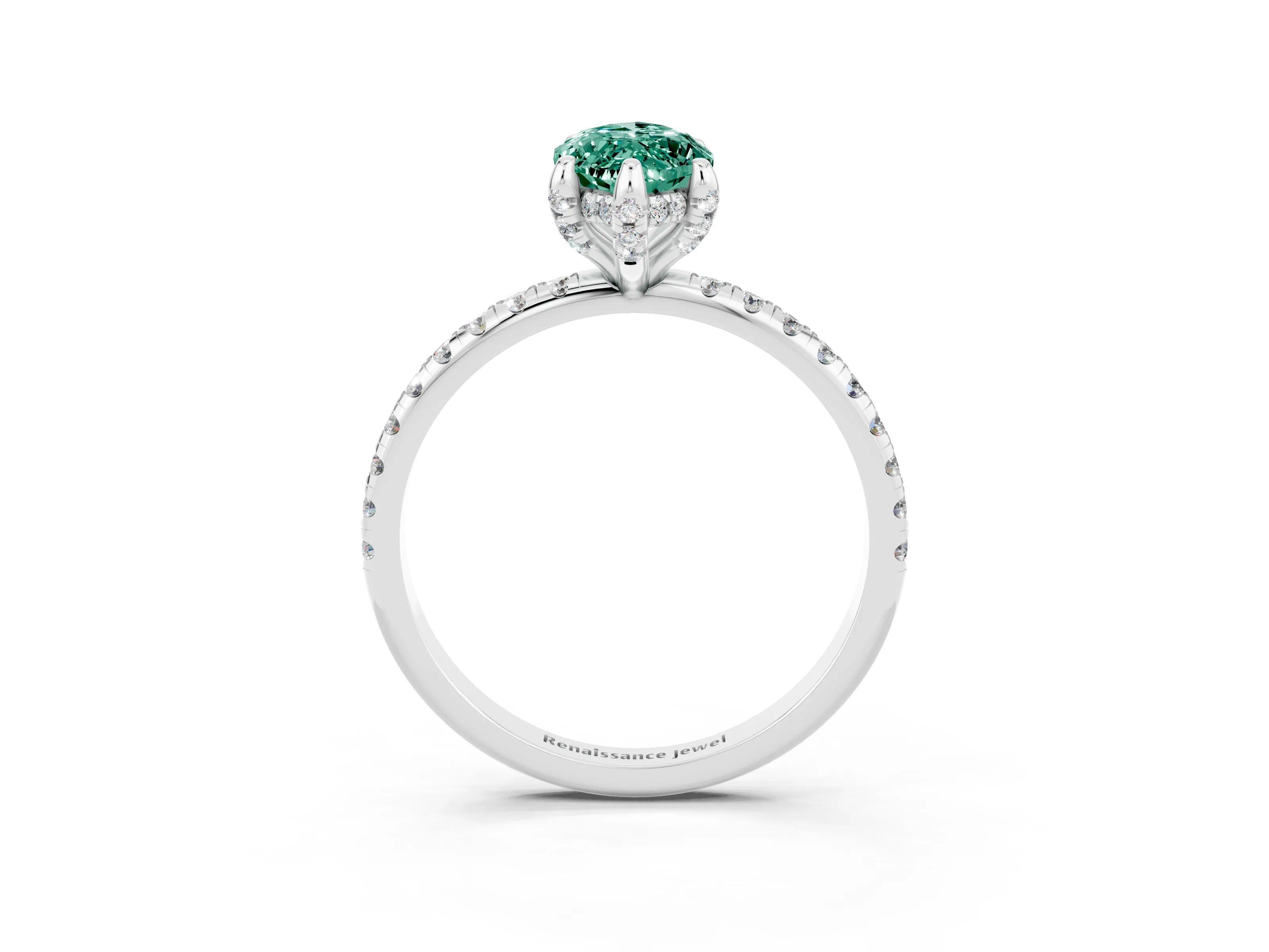 White gold Marquise Cut Diamond Solitaire Ring with Four-Prong Setting and Pavé Band_3