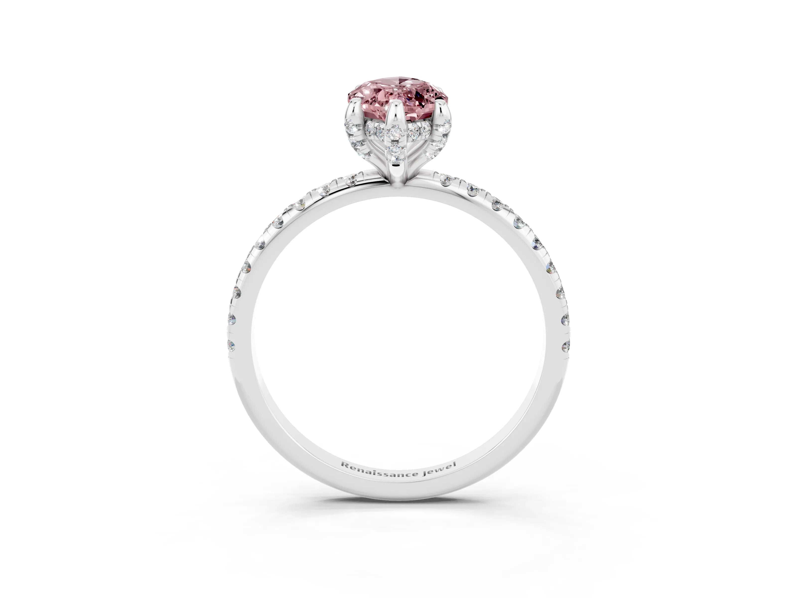 White gold Marquise Cut Diamond Solitaire Ring with Four-Prong Setting and Pavé Band_3