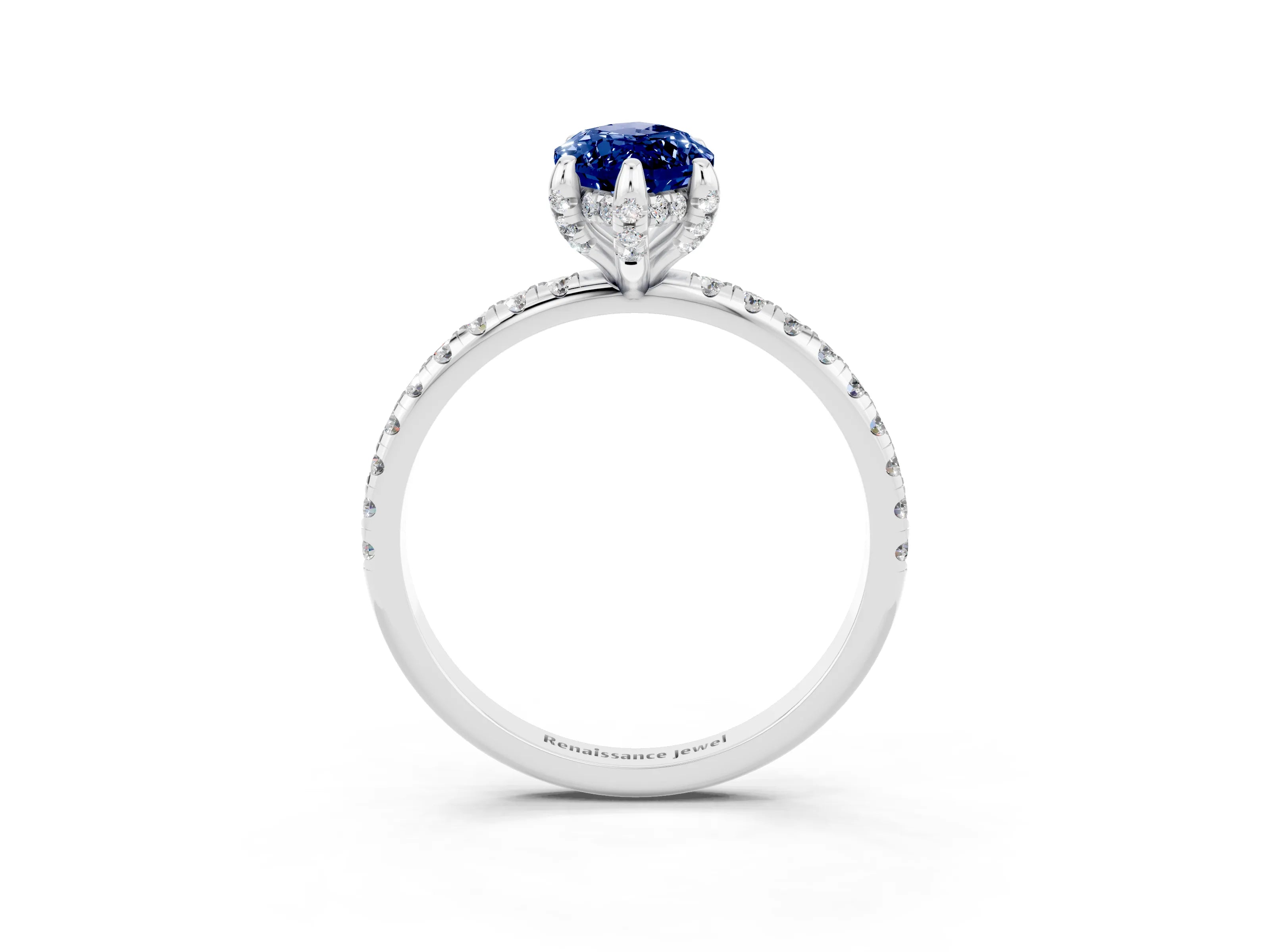 White gold Marquise Cut Diamond Solitaire Ring with Four-Prong Setting and Pavé Band_3