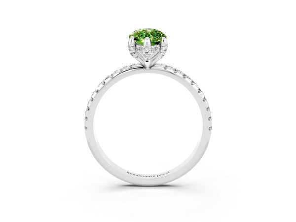 White gold Marquise Cut Diamond Solitaire Ring with Four-Prong Setting and Pavé Band